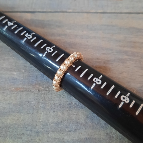 Vintage 18K Yellow Gold Custom Cultured Pearl Eternity Band Ring - Picture 11 of 12